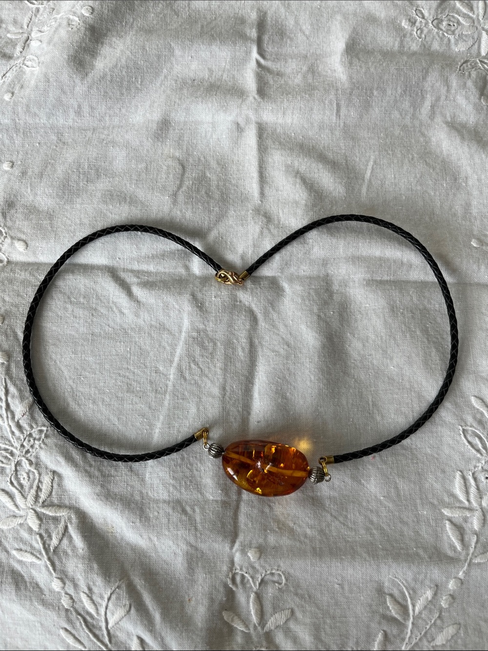 Baltic Amber Necklace on Black Braided Cord 19”